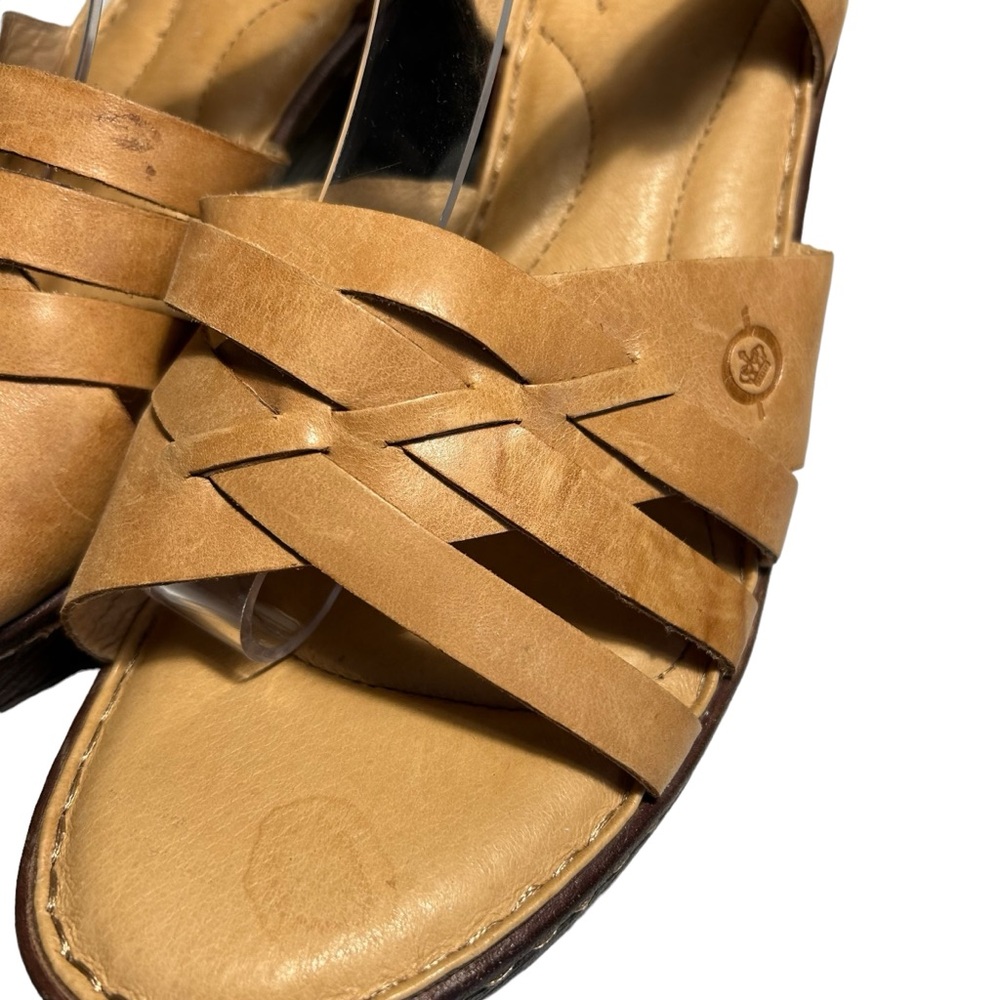 Born Tan Sandals with Adjustable Ankle Strap and Chunky Heel - Picture 8 of 11